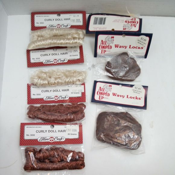 Lot of 7-4 Fibre-Craft Quick Curls 3222-04, 3222-53, 3 All Cooped Up Doll Wigs - Picture 1 of 12